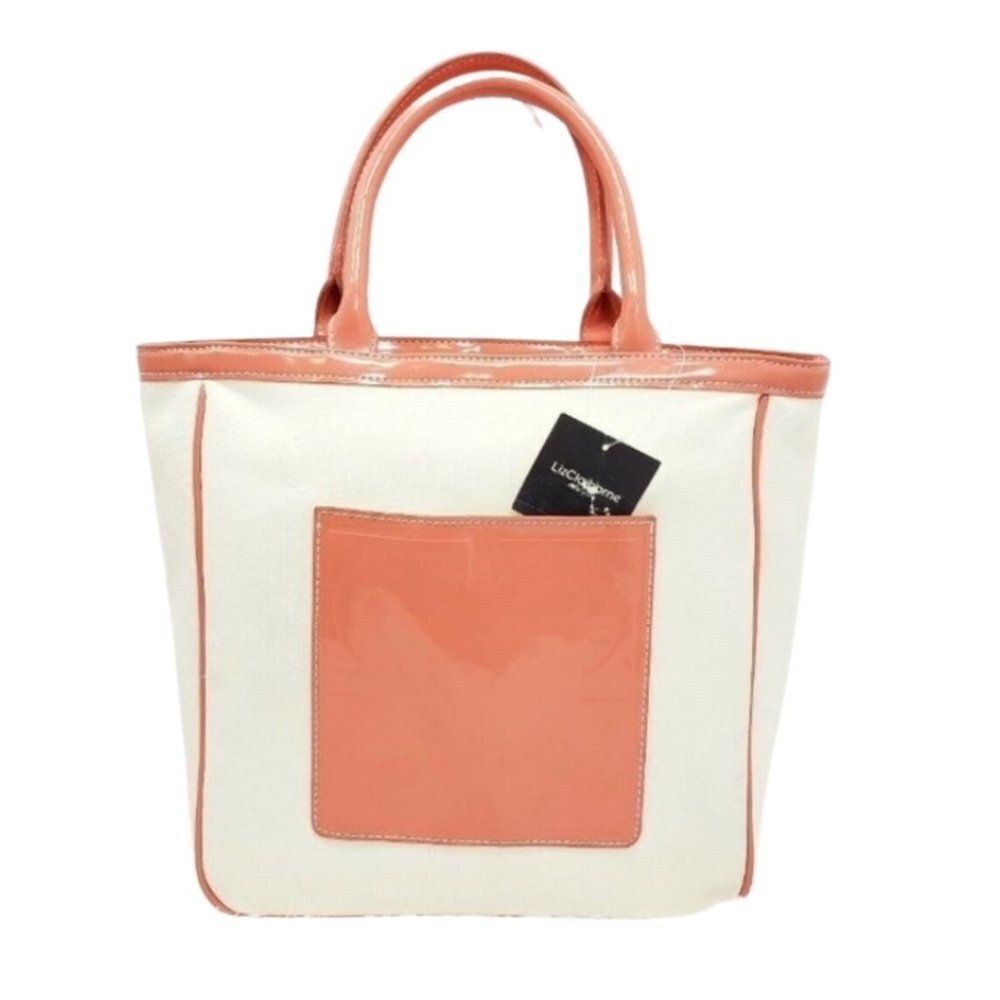 Liz Claiborne New York Pop Tote Large Cream Peach Trim Coin Purse Shoulder Bag - Picture 1 of 12